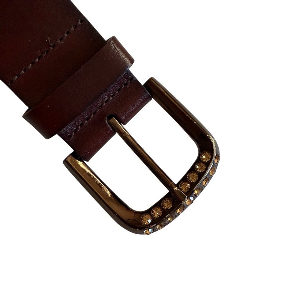 Fossil Brown Leather Belt Rhinestone Buckle Sz M - Picture 5 of 16